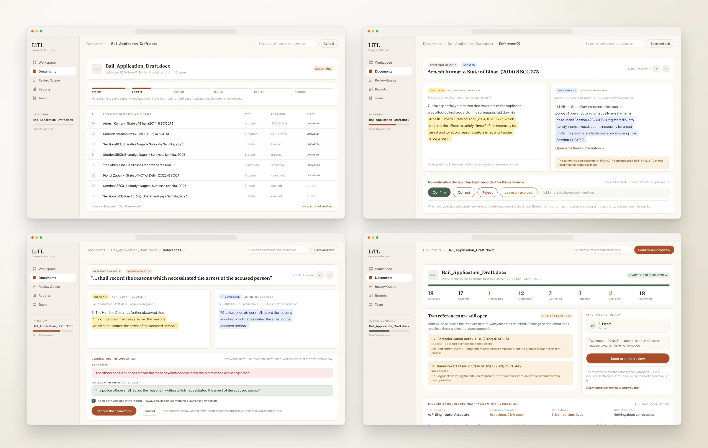 Final designs — upload and detection, reference review, correcting a quotation, and sending for senior review