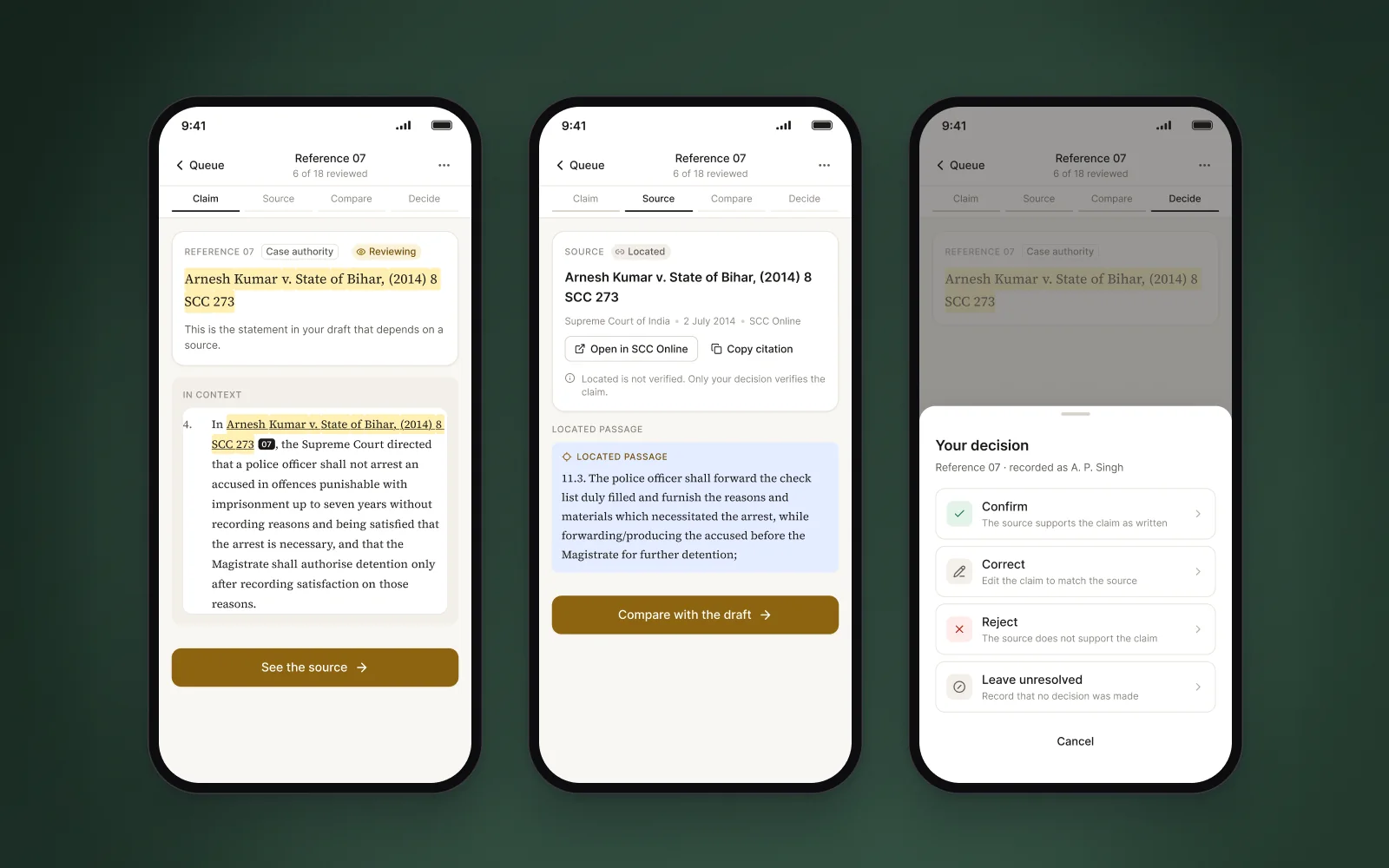 Claim, source, decide — on a phone.