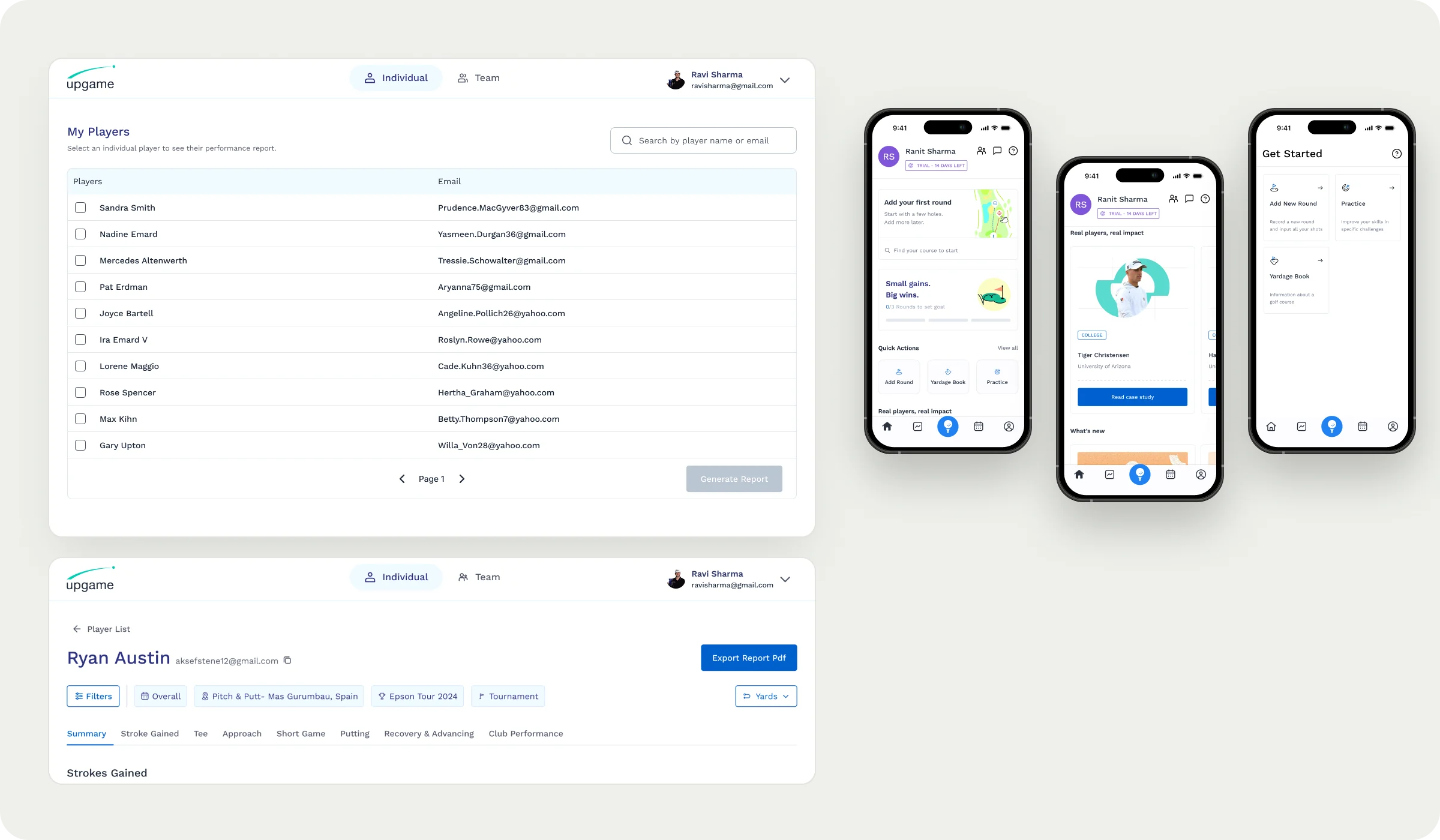 Final designs — coach reports on the web, round summary and the golfer app