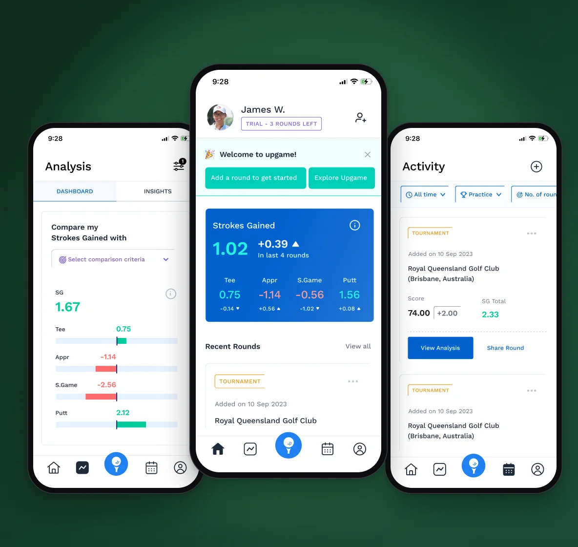 Upgame — key screens