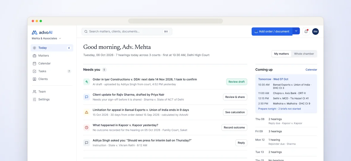 AdvoAI Today dashboard